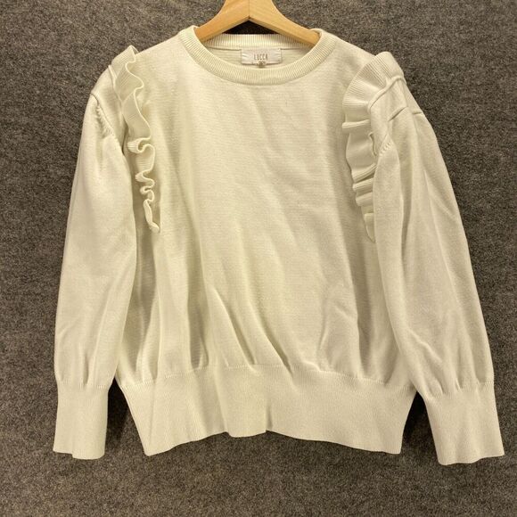 Lucca Sweater Pullover Women L Large White Crew Neck Long Sleeve Knit Casual - Picture 1 of 9